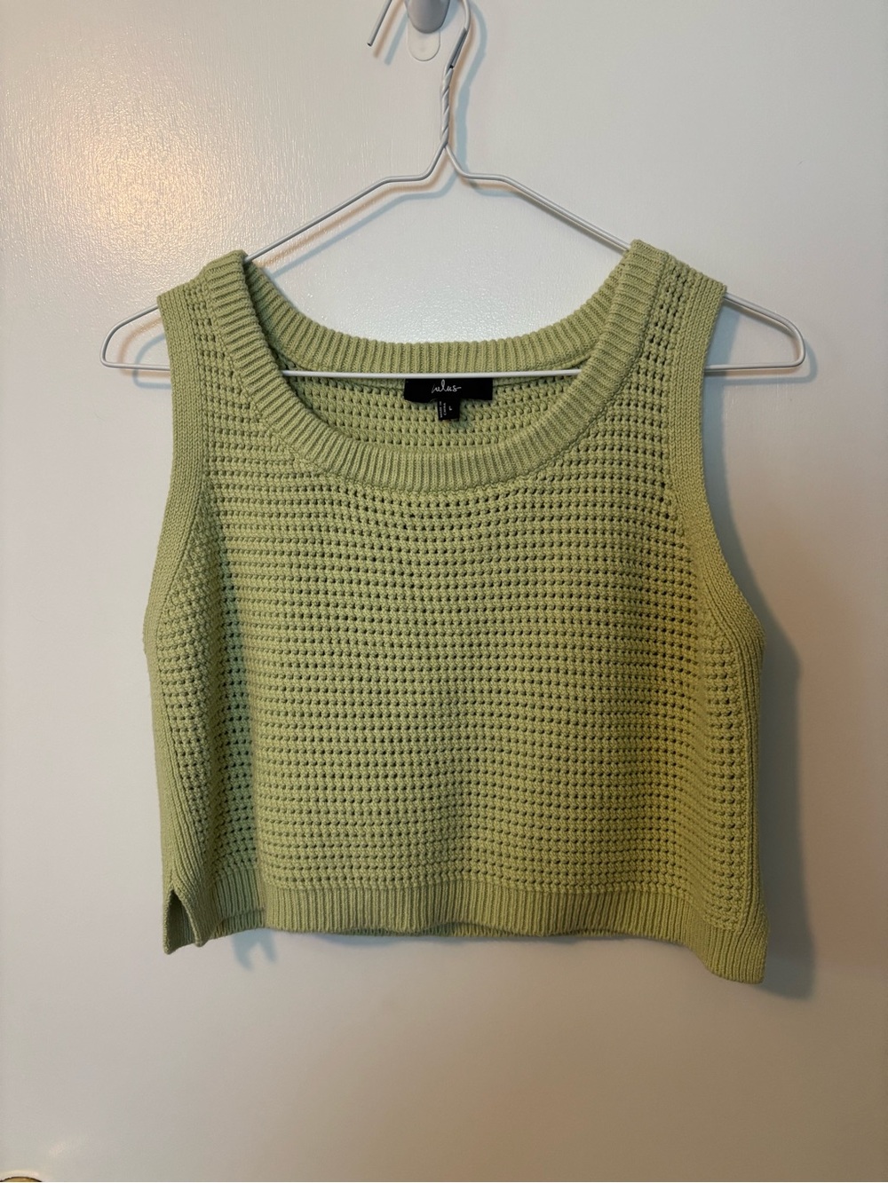 Crochet Feminine EuroSummer Coastal Lulus Green Waffle Knit Crop Tank Top Large